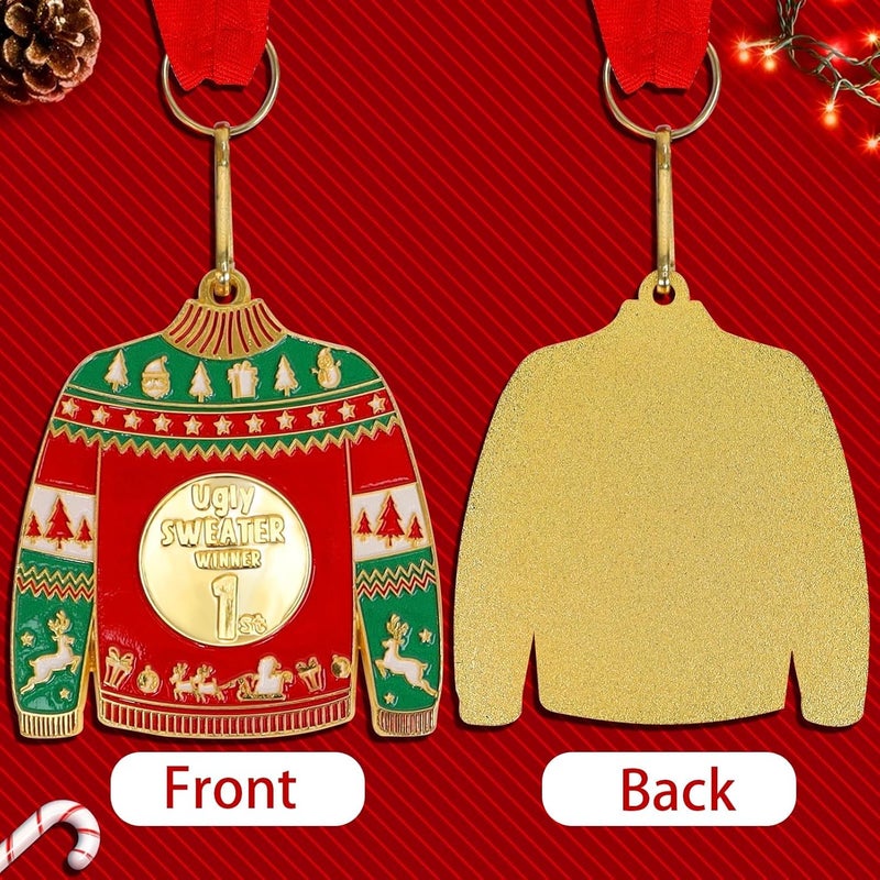 TTQ 3PCS Ugly Christmas Sweater Medal Award with Neck Ribbon,1st 2nd 3rd Place Medals Prizes for Winner in Ugly Sweater Contest Party,Best Parties Holidays Christmas Tree Ornament - Image 4